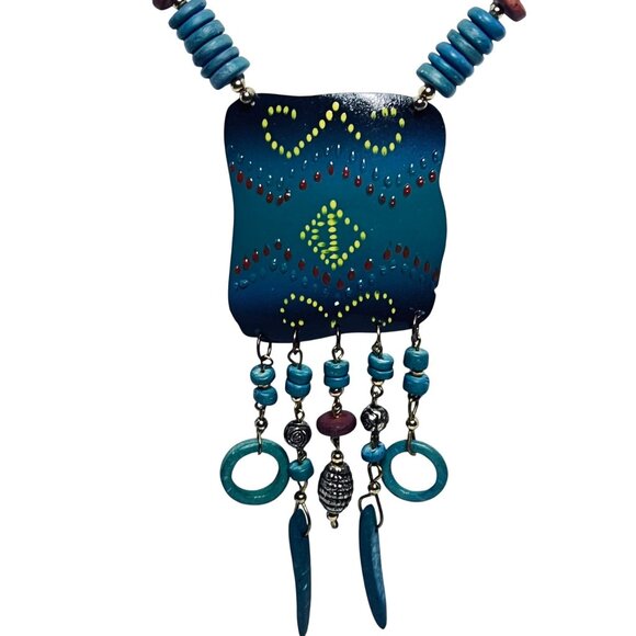 Chunky Tribal Inspired Beaded Necklace & Earrings Set (5871) - Picture 3 of 10